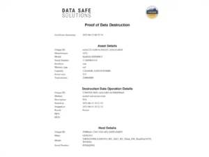 Proof of Data Destruction Certificate